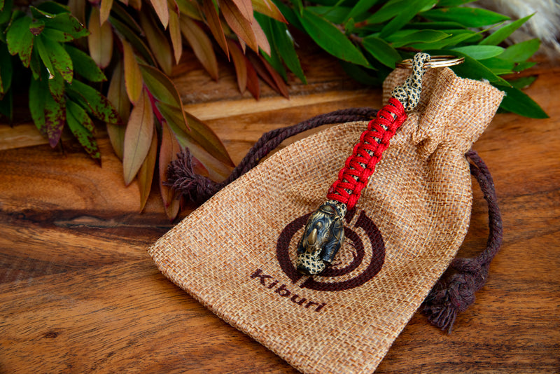 African Rhino Vibrant Red Hiena Keychain